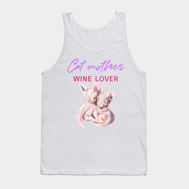 Cat mother wine lover. Two sphynx kittens Tank Top by Orangerinka